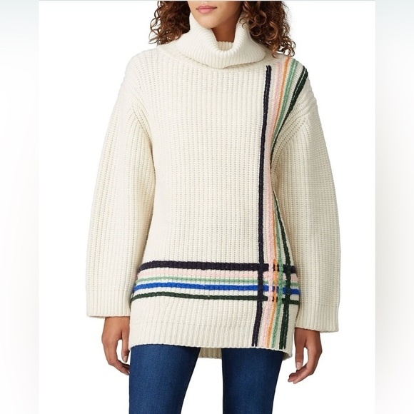 Tory Burch Sport Merino Wool Hand Embroidered Striped Turtleneck Sweater ✨ XS - Picture 2 of 7